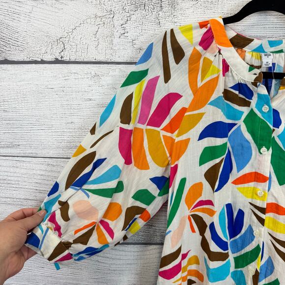 Tabitha Brown x Target Cream Colorful Button Up Tunic Blouse Size Medium - Picture 2 of 9